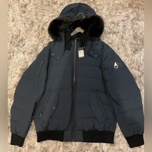 Moose Knuckles Men’s Drolet Bomber Navy/w Black Fur, # M31MB025O 402, Size XL.